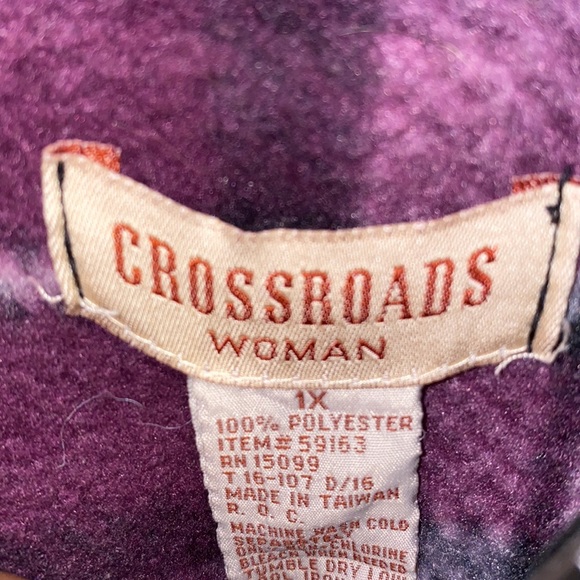 Crossroads Woman 1X Purple White Plaid Half Zip Up Sweater - Picture 2 of 13